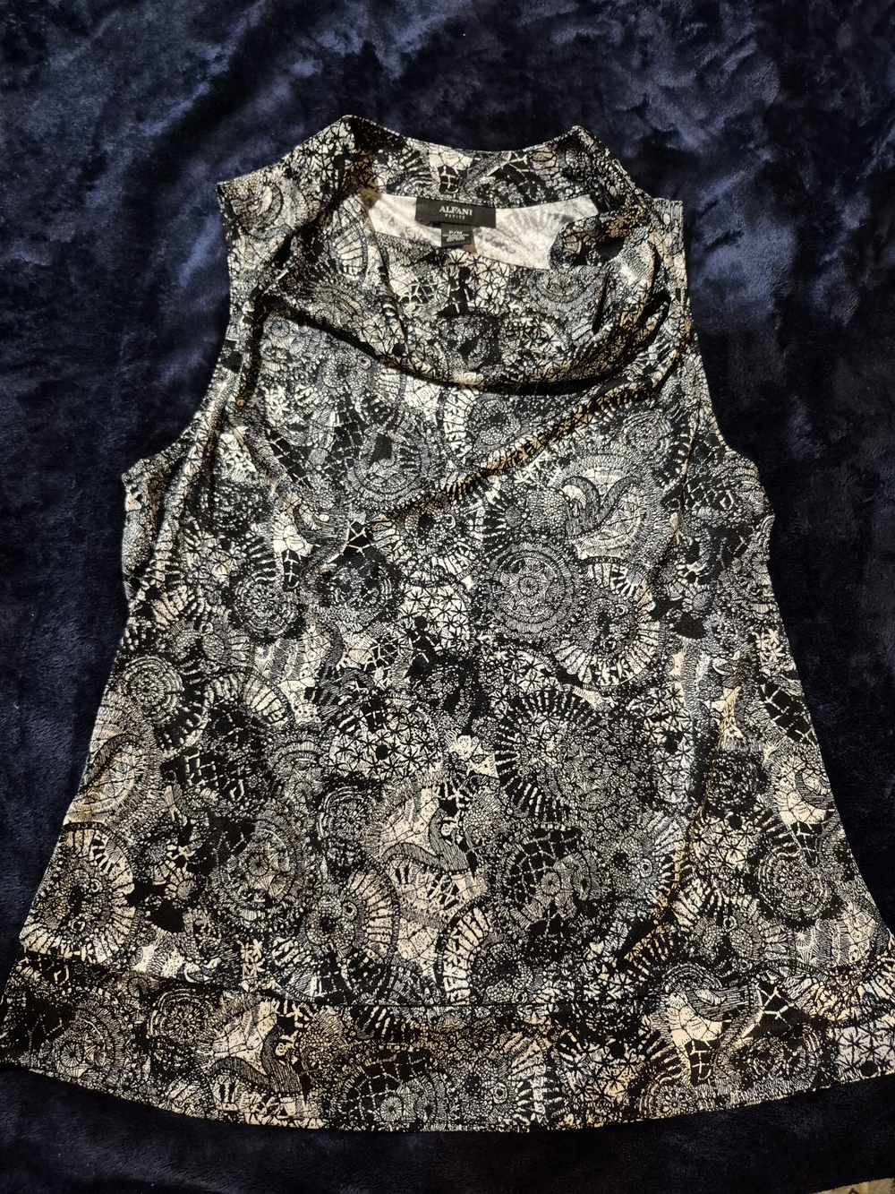 Alfani Black & White Sleeveless Cowl Neck Blouse